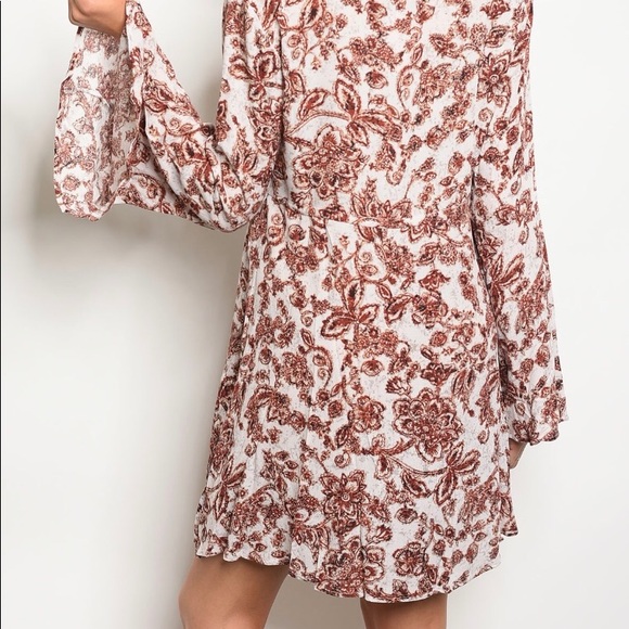 Floral Rust Midi Long Sleeve Dress - Picture 6 of 8